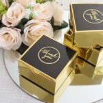 25 Pack Black Gold Thank You Print Paper Gift Boxes, Cardstock Party Shower Candy Favor Boxes - 4x4x2