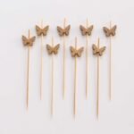 100-Pack Natural Bamboo Skewers 5, Butterfly Design Biodegradable Cocktail Sticks - Eco Friendly Party Picks
