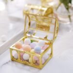 12-Pack Vintage Jewelry Box Candy Containers 3.5 Clear Gold - Treasure Chest Party Favor Gift Boxes