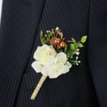 2 Pack White Silk Rose Boutonniere With Pin, Real Touch Artificial Flower Pocket Square - 5