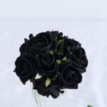24 Roses Black Artificial Foam Flowers With Stem Wire and Leaves 2