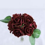 24 Roses Burgundy Artificial Foam Flowers With Stem Wire and Leaves 2