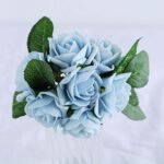 24 Roses Dusty Blue Artificial Foam Flowers With Stem Wire and Leaves 2