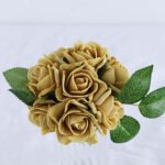 24 Roses Gold Artificial Foam Flowers With Stem Wire and Leaves 2