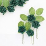 24 Roses Hunter Emerald Green Artificial Foam Flowers With Stem Wire and Leaves 2