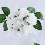 24 Roses White Artificial Foam Flowers With Stem Wire and Leaves 2