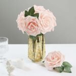 24 Roses Blush Artificial Foam Flowers With Stem Wire and Leaves 5