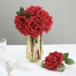 24 Roses Red Artificial Foam Flowers With Stem Wire and Leaves 5