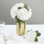 24 Roses White Artificial Foam Flowers With Stem Wire and Leaves 5