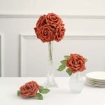 24 Roses Terracotta (Rust) Artificial Foam Flowers With Stem Wire and Leaves 5
