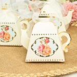 25 Pack Ivory Mini Teapot Gift Boxes with Ribbon, Vintage Rose Favor Boxes - 4