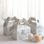 25 Pack White Sage Green Party Favor Gift Tote Gable Boxes in French Toile Pattern, Candy Treat Boxes - 6x3.5x7