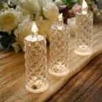 3-Pack LED Pillar Candle Lamps Warm White 6 - Flameless Rose Halo Acrylic Diamond Pattern Lighting