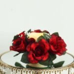 4 Pack Black/Red Artificial Silk Rose Flower Candle Ring Wreaths 3