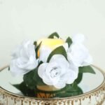 4 Pack White Artificial Silk Rose Flower Candle Ring Wreaths 3