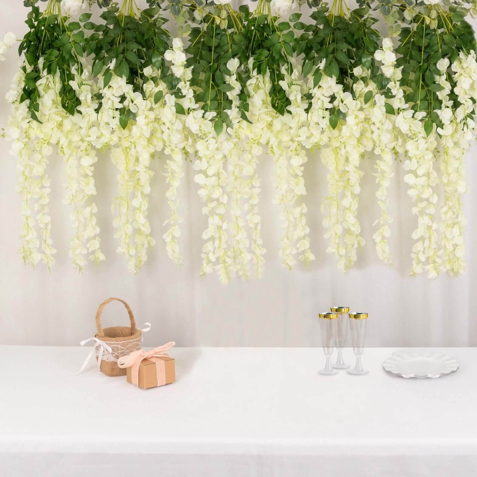 5-pack-artificial-silk-hanging-wisteria-flower-garland-vines-in-cream-3-strands-in-1-bush-44 5 Pack Artificial Silk Hanging Wisteria Flower Garland Vines in Cream, 3 Strands in 1 Bush - 44 - Image 1