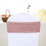 5 Pack Metallic Shimmer Tinsel Spandex Chair Sashes Rose Gold - Glittery Finish Stretch Chair Bands