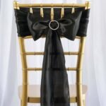5 Pack Satin Chair Sashes 6x106 Black - Reusable Chair Bows with Smooth Luxurious Finish for Weddings & Banquets
