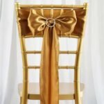 5 Pack Satin Chair Sashes 6x106 Gold - Reusable Chair Bows with Smooth Luxurious Finish for Weddings & Banquets