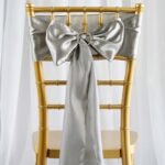 5 Pack Satin Chair Sashes 6x106 Silver - Reusable Chair Bows with Smooth Finish