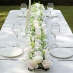 6 Pack Cream Ivory Silk Rose Flower Panel Table Runner, Artificial Floral Arrangements Dining Table Decor - 20x8