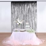 Black Metallic Tinsel Foil Fringe Doorway Curtain Party Backdrop 8ft