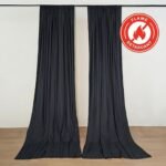 2 Pack 5ftx10ft Black Scuba Polyester Backdrop Drape Curtains, Durable Flame Resistant Event Divider Panels Wrinkle Free With Rod Pockets