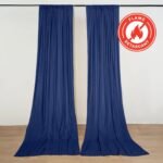 2 Pack 5ftx10ft Navy Blue Scuba Polyester Backdrop Drape Curtains, Durable Flame Resistant Event Divider Panels Wrinkle Free With Rod Pockets