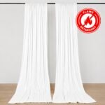 2 Pack 5ftx10ft White Scuba Polyester Backdrop Drape Curtains, Durable Flame Resistant Event Divider Panels Wrinkle Free With Rod Pockets