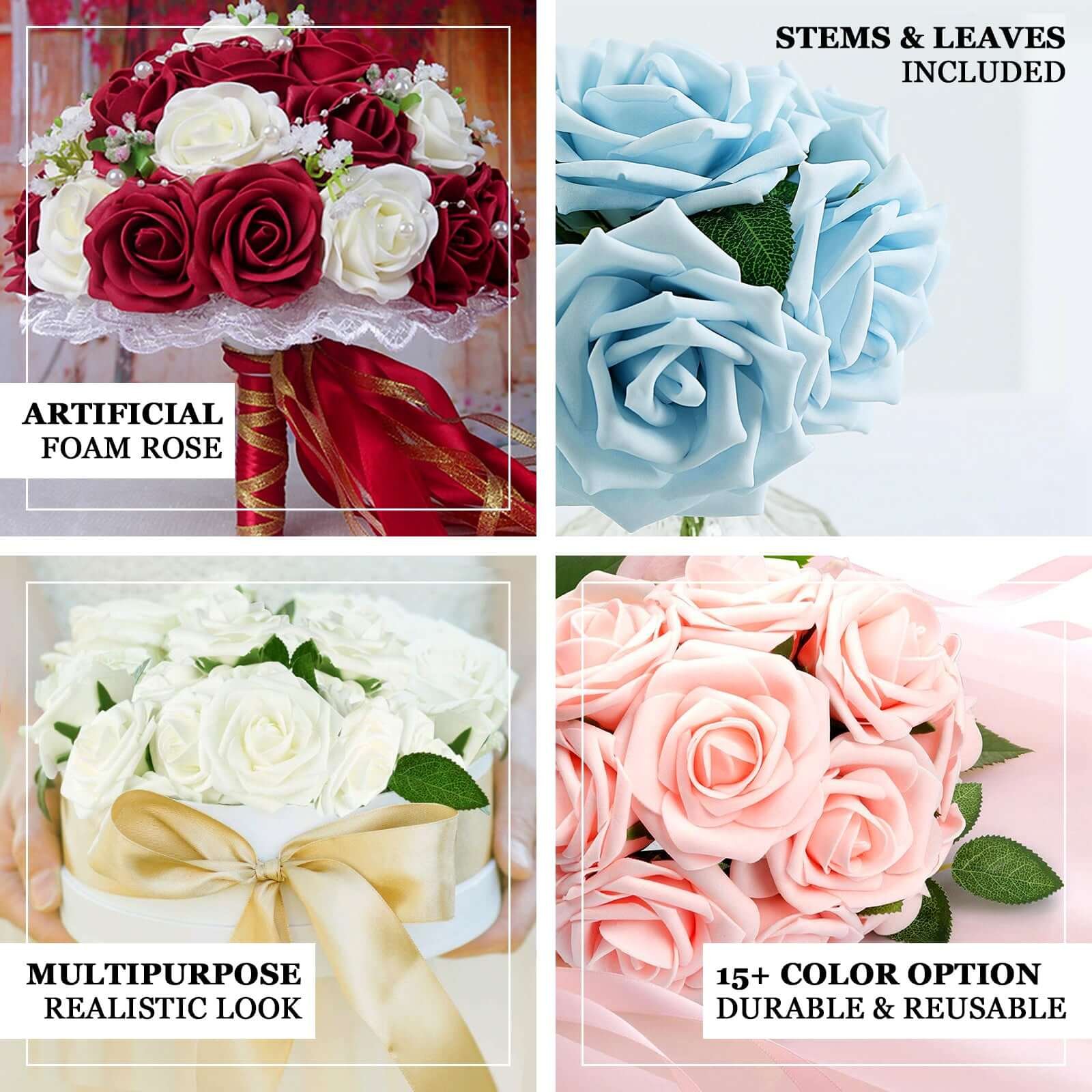 24 Roses Red Artificial Foam Flowers With Stem Wire and Leaves 2 - Image 4