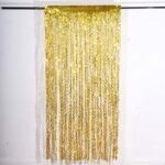 Metallic Gold Wavy Tinsel Streamer Party Backdrop, Curly Foil Fringe Photo Booth Curtain 3ftx6ft
