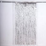 Metallic Silver Wavy Tinsel Streamer Party Backdrop, Curly Foil Fringe Photo Booth Curtain 3ftx6ft