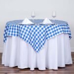 Polyester Square Table Overlay 54x54 White/Blue Checkered Buffalo Plaid Tablecloth Topper