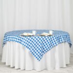 Polyester Square Table Overlay 70x70 White/Blue Checkered Buffalo Plaid Tablecloth Topper