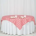 Polyester Square Table Overlay 70x70 White/Red Checkered Buffalo Plaid Design - Classic Style for Everyday Use