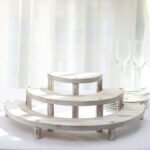 Set of 3 Wooden Dessert Pedestals 7, 13, 18 Rustic Whitewashed 3-Tier Semicircle Design - Half Moon Cupcake Display Risers