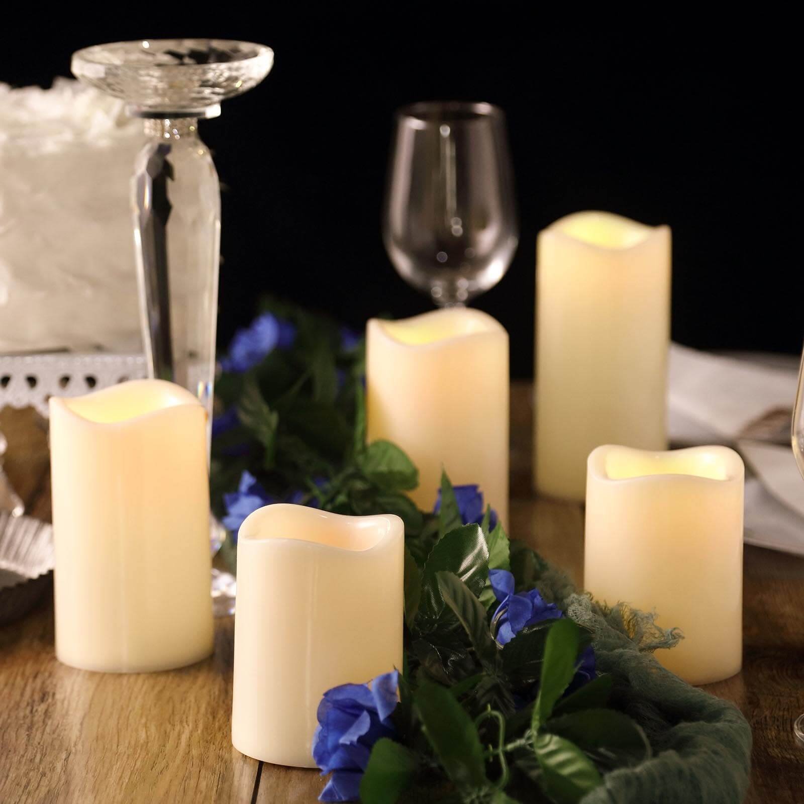 set-of-5-led-pillar-candles-ivory-4-5-6-color-changing-flickering-battery-operated-with-remote Set of 5 LED Pillar Candles Ivory 4, 5, 6 - Color Changing Flickering Battery Operated With Remote - Image 1