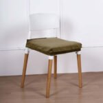 Velvet Dining Chair Seat Cover Olive Green Stretch with Tie - Stylish Cushion Protector